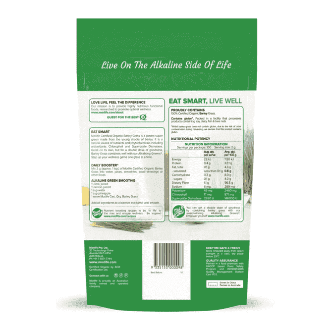 Certified Organic Barley Grass Powder 200g - Health Support