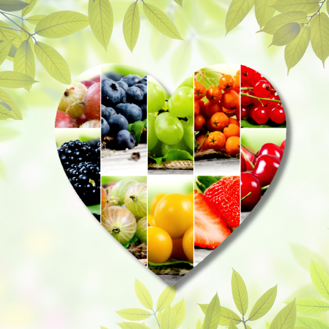 Heart shape image of healthy fruits high in antioxidants